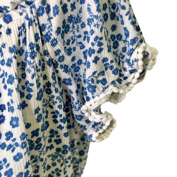 BCX Juniors Blue White Floral Adjustable Straps Lined Crochet Trim Dress - Picture 6 of 9